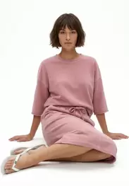 Organic cotton fleece midi skirt pink