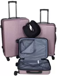Set de 3 valises avec coussin de nuque – rose