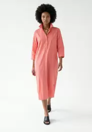 Cotton long buttoned dress 3/4 sleeves pink