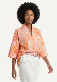 Cotton mock neck fantasy blouse 3/4 sleeves orange/pink