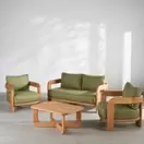 Solal - Salon de jardin 4 places en bois d'eucalyptus et coussins vert kaki