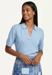 Jersey V-neck polo sweater lightblue