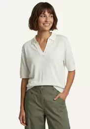 Jersey V-neck polo sweater off white