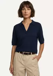 Jersey V-neck polo sweater navy