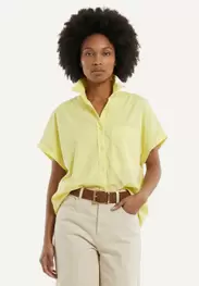 Cotton wide blouse chest pocket yellow