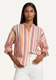 Cotton striped crew neck blouse multi
