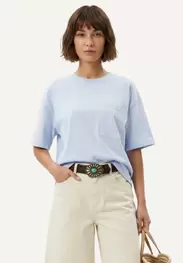 Organic cotton crew neck T-shirt chest pocket lightblue