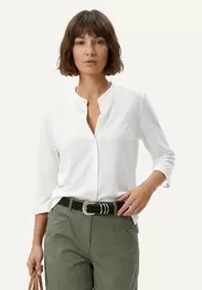 Cotton buttoned crew neck T-shirt 3/4 sleeves off white