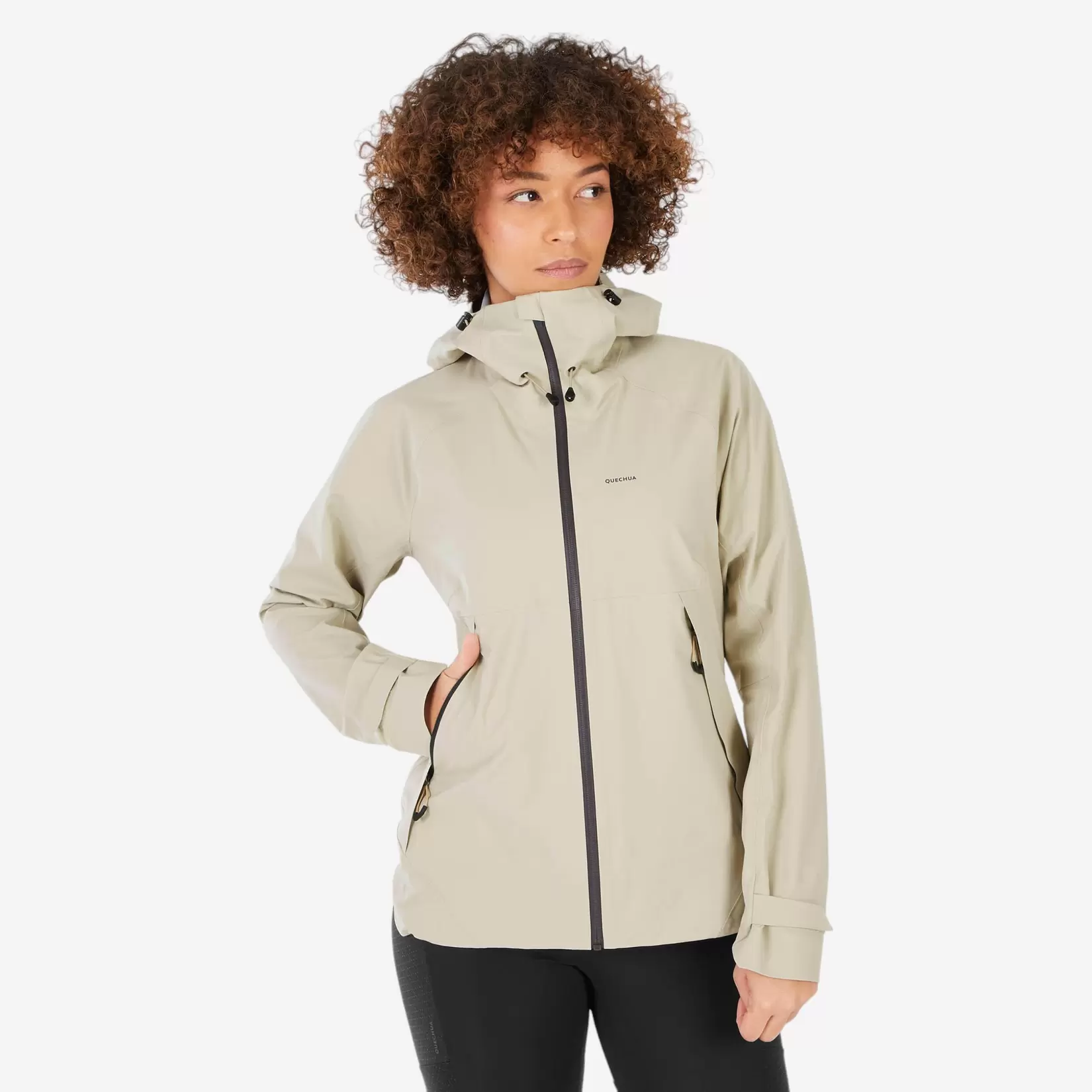Damesregenjas voor bergwandelen MH500 beige