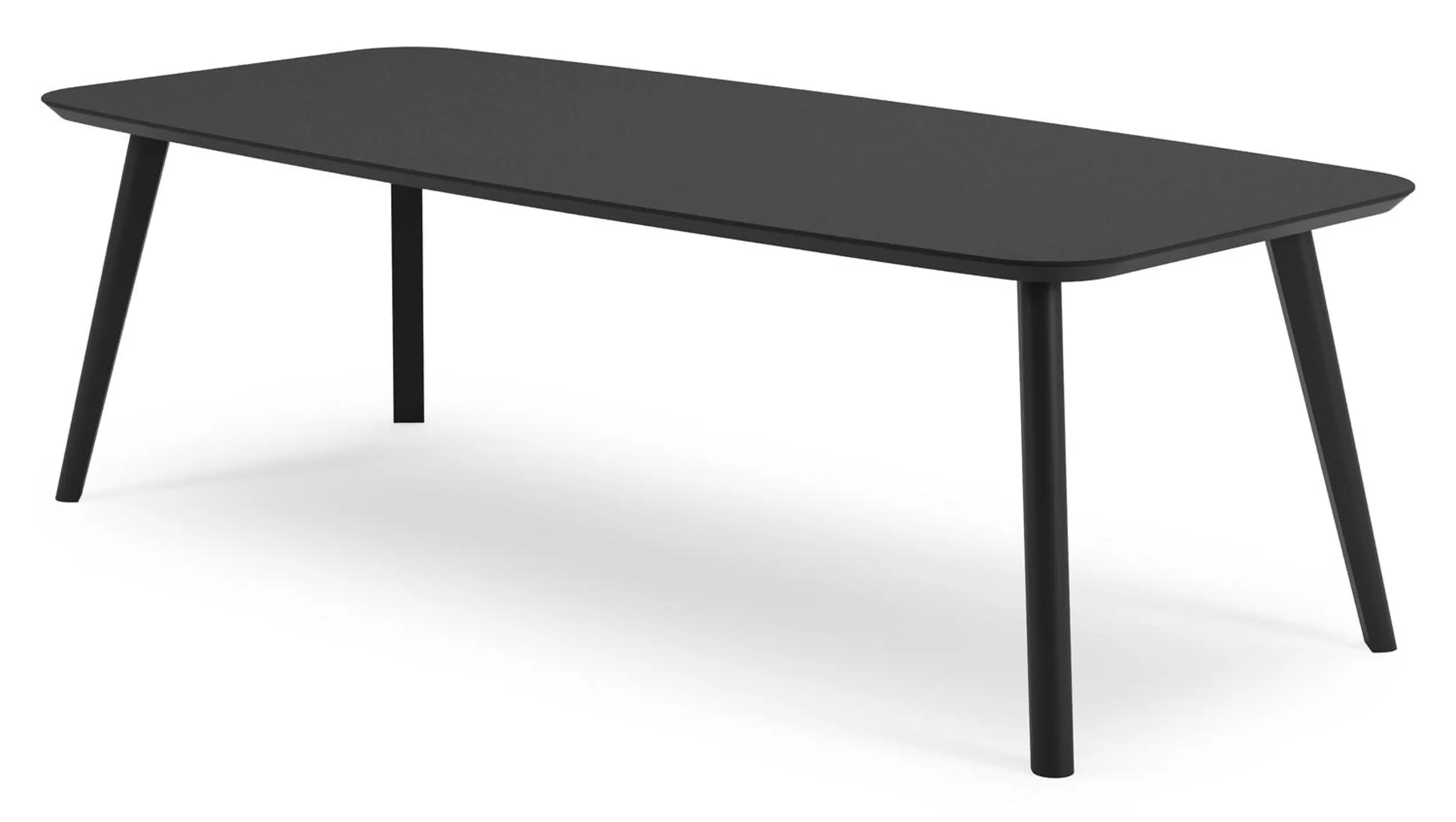 Tuintafel bootvorm in zwart aluminium en sintered stone Notte minerale - L 240 x B 110 x H 74 cm
