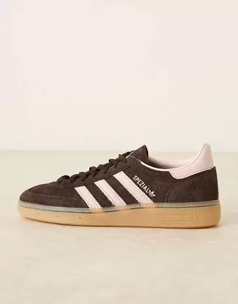 Adidas Originals Handball Spezial trainers in brown and pink with gum sole