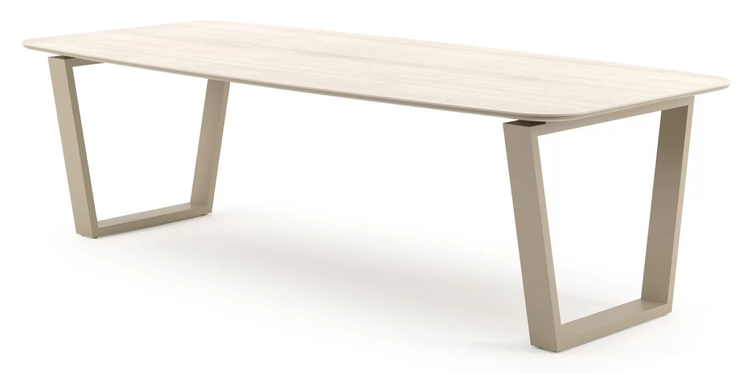 Tuintafel bootvorm in beige aluminium en volkeramiek Travertino Bianco - L 255 x B 115 x H 73 cm