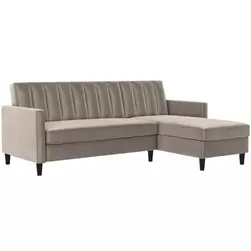 Celine - Canapé clic-clac d'angle 3 places avec rangement en velours taupe