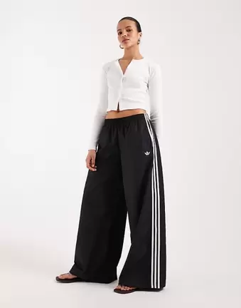 Adidas Originals Firebird wide leg track pants in black and white