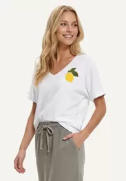 Cotton fancy loose V-neck T-shirt off white