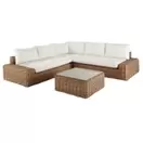 Cerrado - Salon de jardin 5 places en résine tressée recyclé imitation rotin et coussins blanc cassé en polyester recyclé