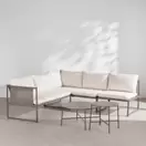 Airel - Salon de jardin 4 places en acier vert kaki et coussins en polyester recyclé écru