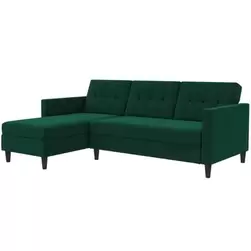 Hartford - Canapé clic-clac d'angle 3 places en tissu vert foncé