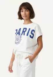 Cotton fantasy crew neck fleece sweater short sleeves off white