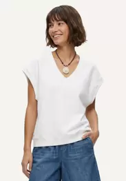 Cotton V-neck fleece spencer off white