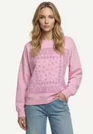 Cotton fantasy crew neck fleece sweater pink