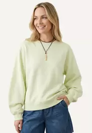 Cotton uni crew neck fleece sweater lime