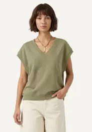 Cotton V-neck fleece spencer olive green