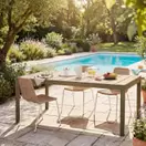 Doolin - Table de jardin extensible en aluminium effet bois et vert kaki, 10 personnes, L185/280 cm
