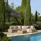 Cerrado - Salon de jardin 5 places en résine tressée recyclée imitation rotin et coussins en polyester recyclé taupe