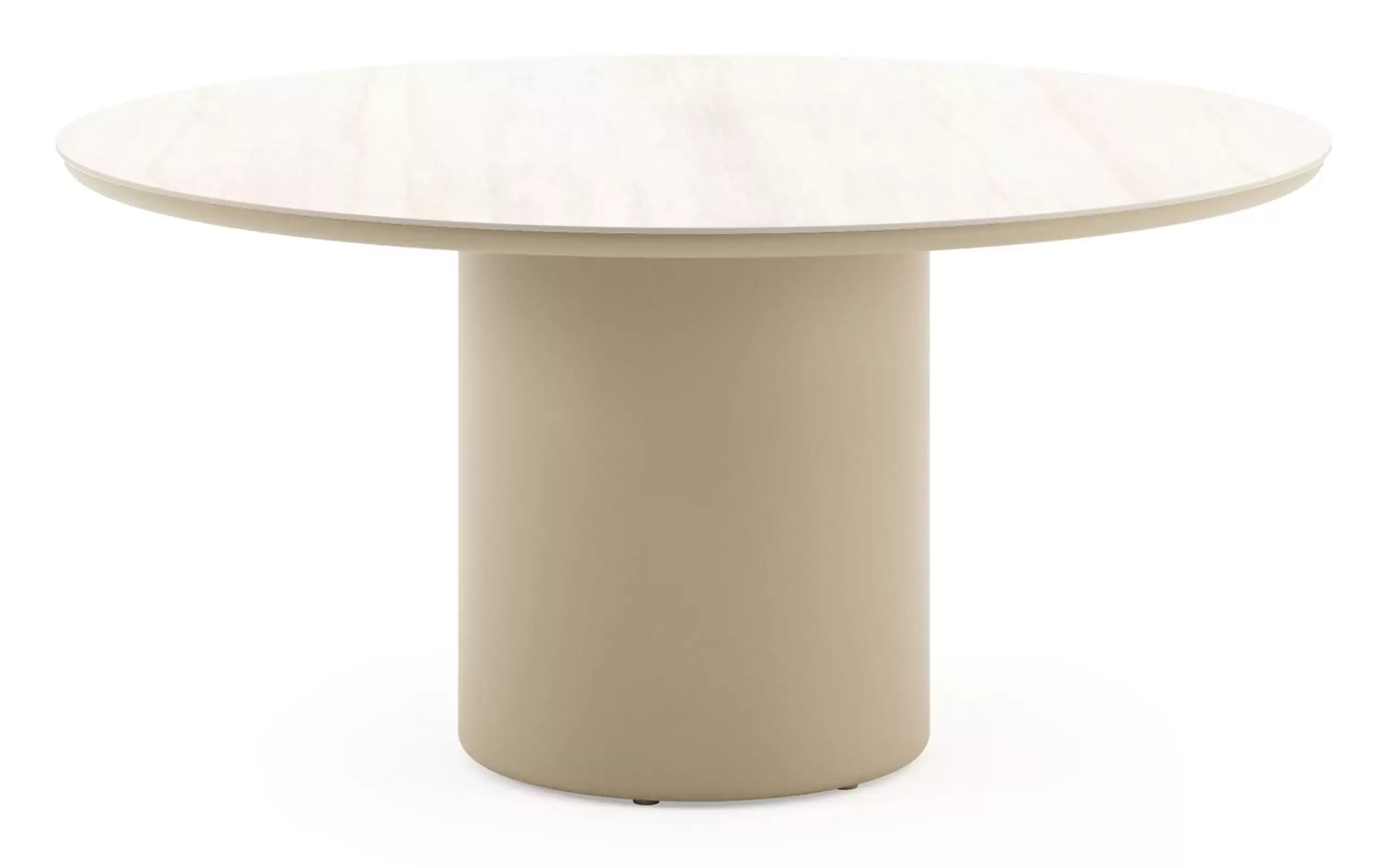 Tuintafel rond in beige aluminium en volkeramiek Travertino Bianco - Dia. 148 x H 73.5 cm