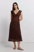 Vestido midi manga corta volantes