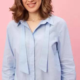 Chemise manches longues rubans effet cravate femme - Bleu en coton