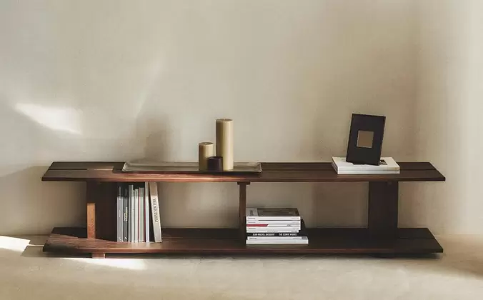 ELM WOOD SHELVING UNIT WITH TWO SHELVES