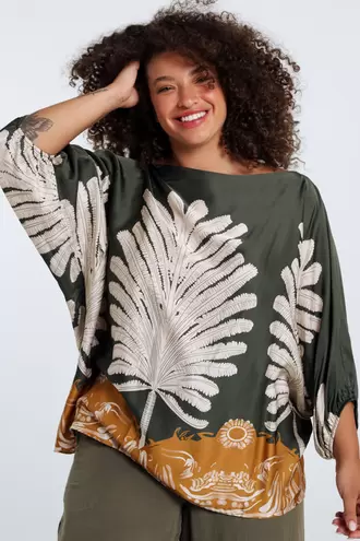 Blouse van viscose met palmprint