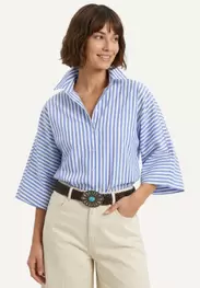 Cotton striped loose blouse blue/white