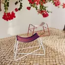 Tamsa - Tabouret en acier blanc et toile coloris rouille motif damier