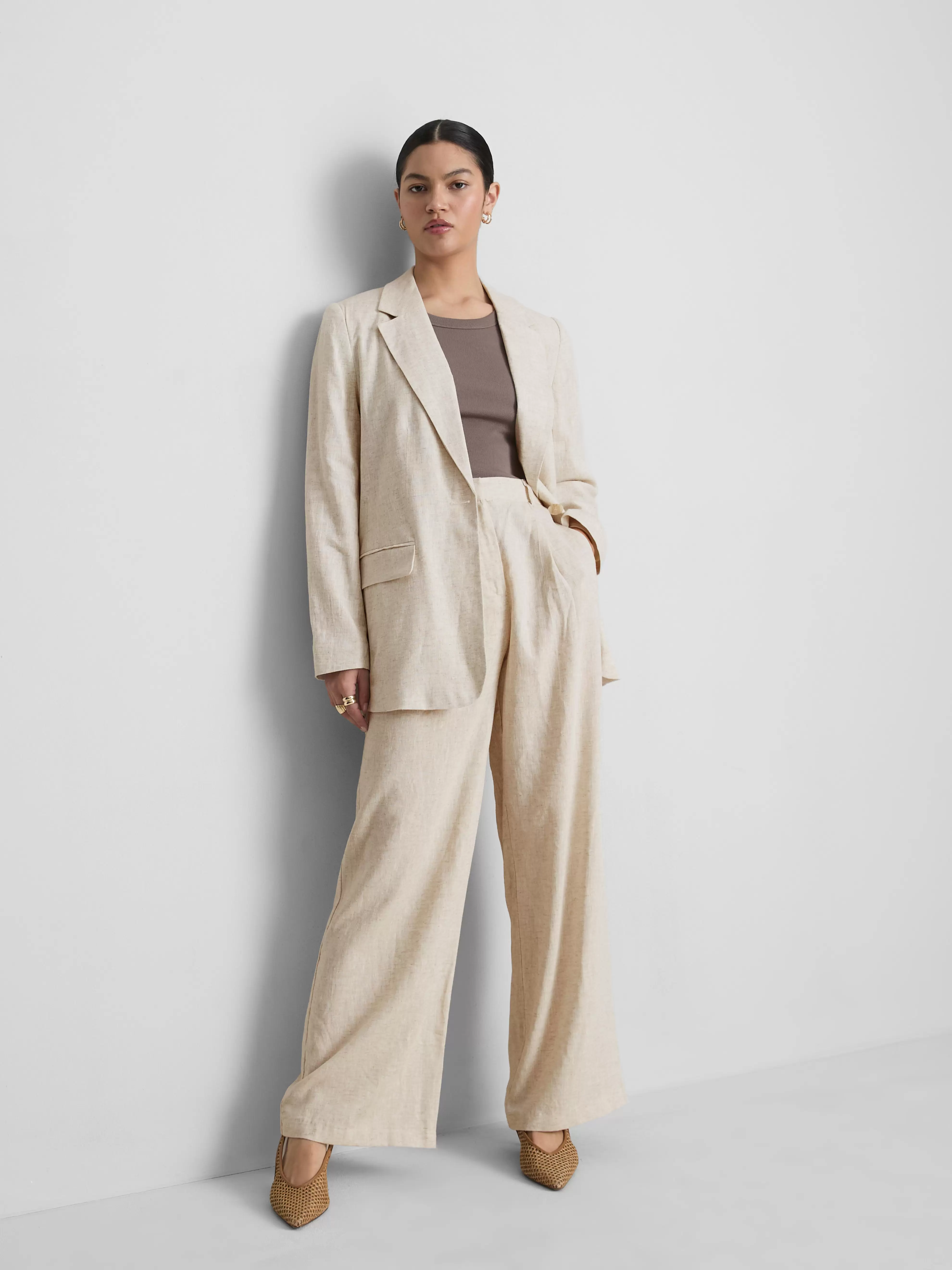 Blazer en mélange de lin à boutonnage simple