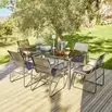 Table de jardin avec chaises x6 Mathis acier verre textilène noir 150x80xH73cm