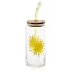 Gobelet en verre motif tropical avec paille et couvercle bambou 600ml (3 modèles)