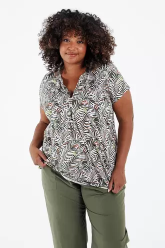 T-shirt van koel gaas met bladerenprint