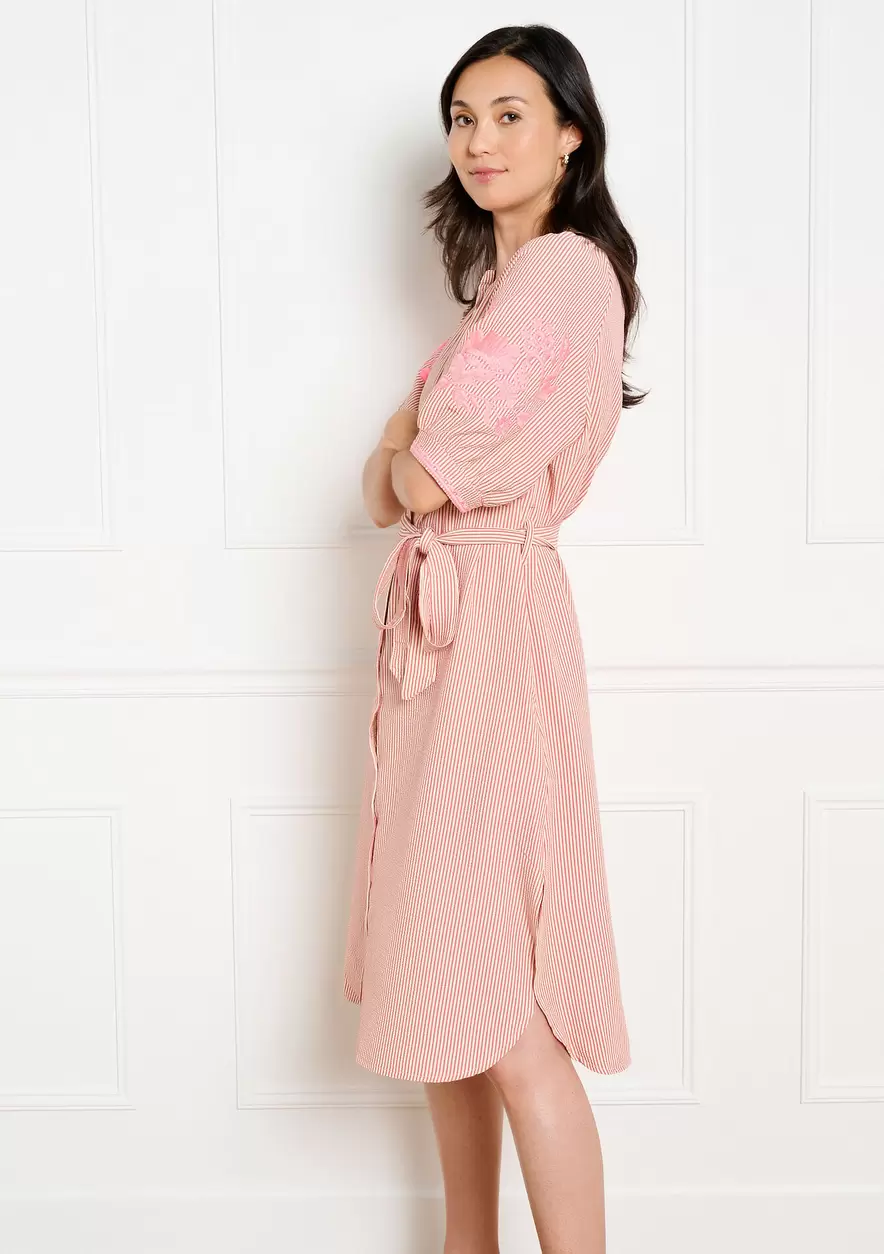 Robe midi rayée avec broderie