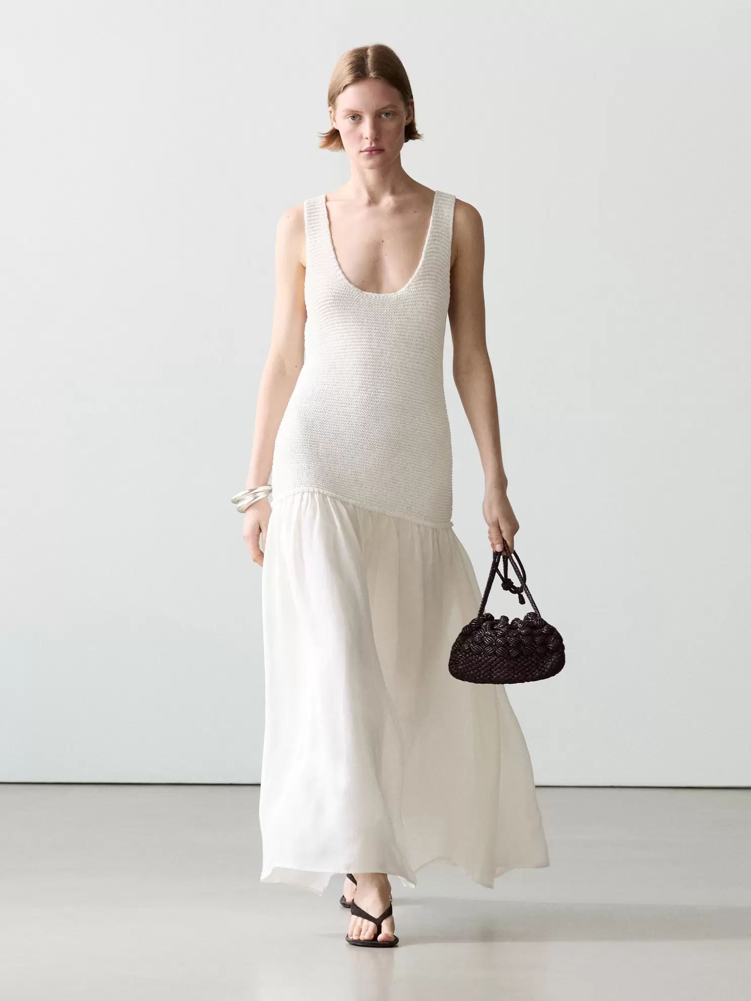 Robe longue combinée en lin