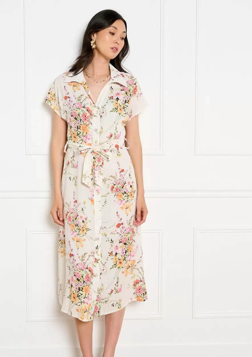 Robe midi en lin à imprimé floral