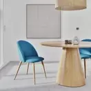 DOLICHE - Coffret tasses en céramique bleue et crème (x6) soucoupes en bois d'acacia