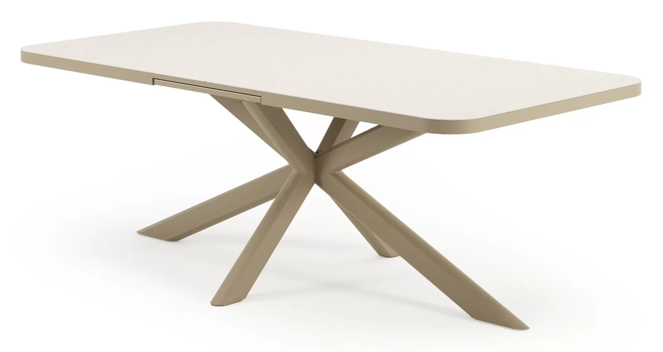 Tuintafel rechthoekig in beige aluminium en Crema Minerale sintered stone - L 200 - 260 x B 100 x H 75.5 cm