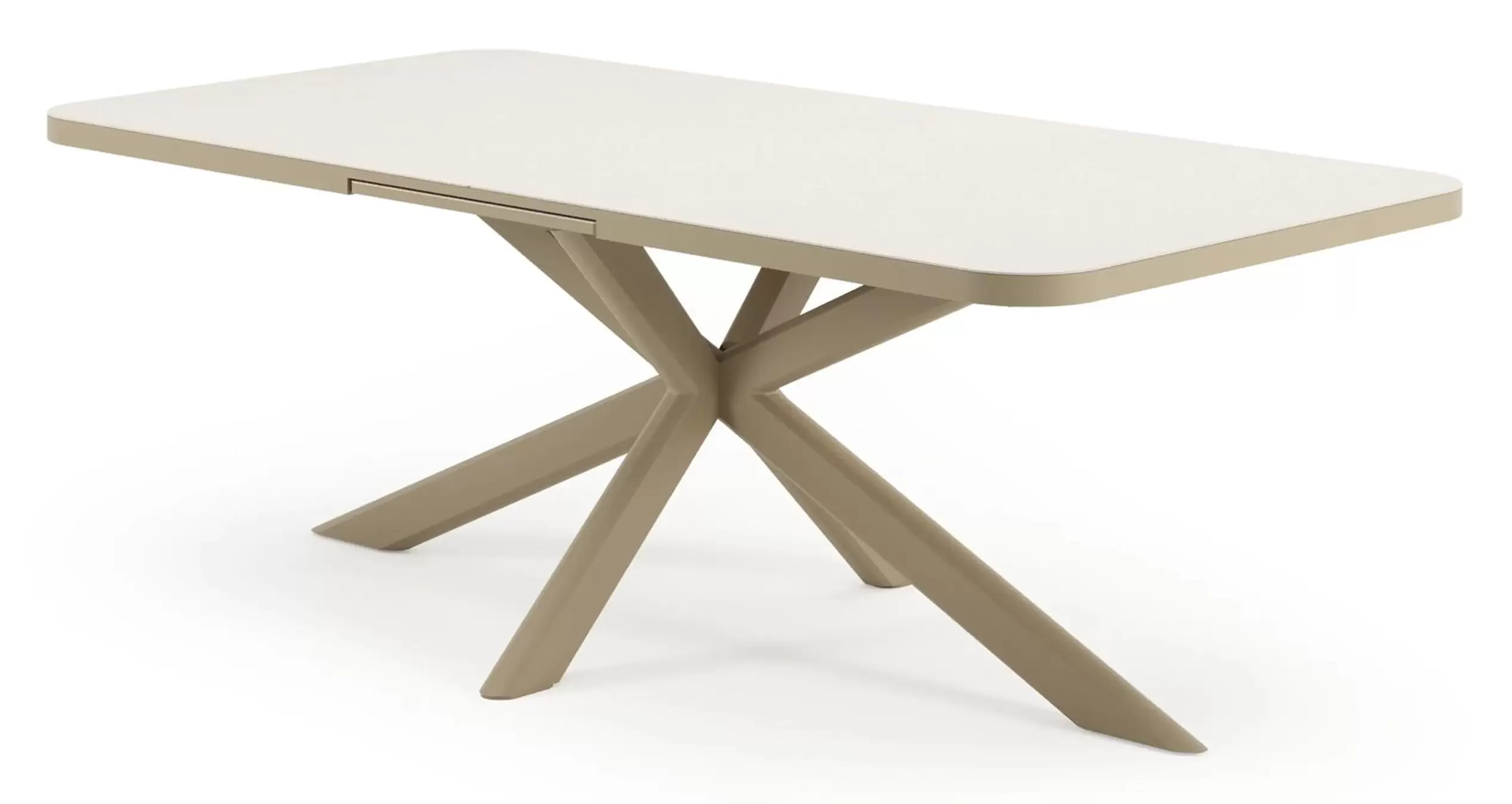 Tuintafel rechthoekig in beige aluminium en Crema Minerale sintered stone - L 200 - 260 x B 100 x H 75.5 cm