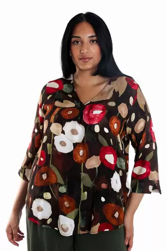 Blouse van bedrukt viscose met klaprozen
