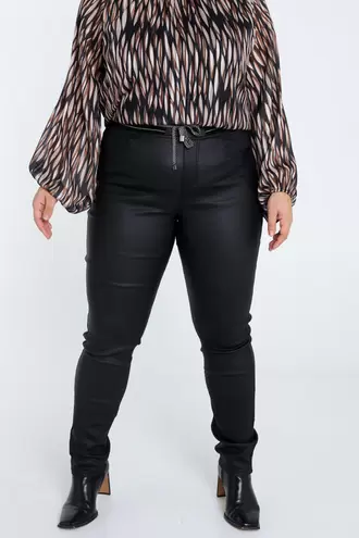 Slim gecoate jegging met fijne riem