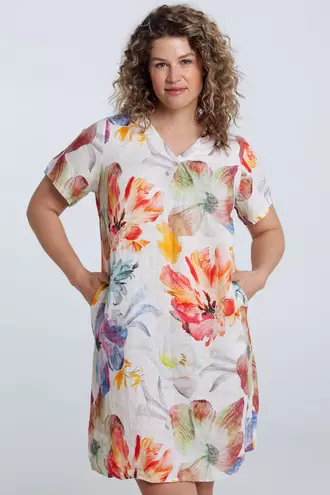 Linnen jurk met bloemenprint