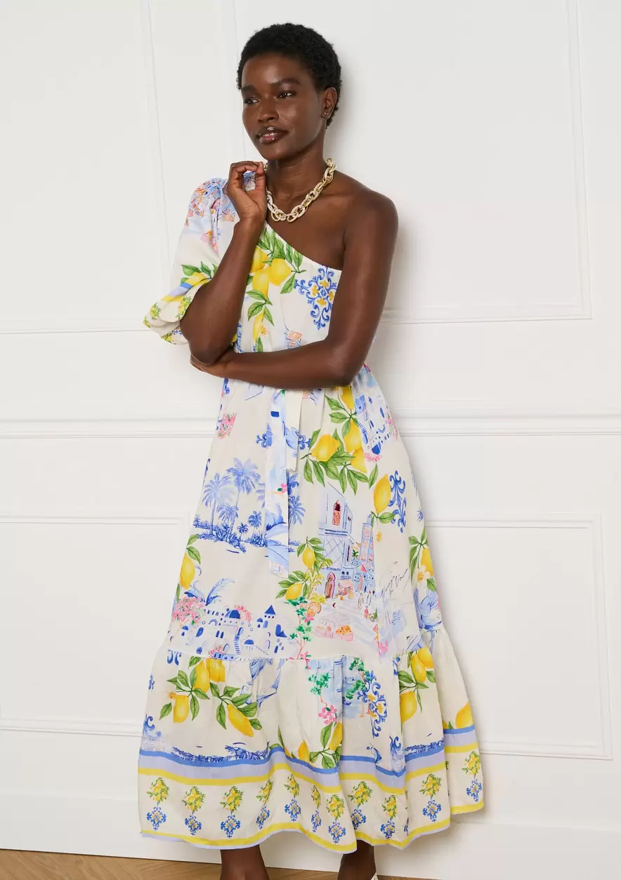 Robe asymétrique imprimée citron